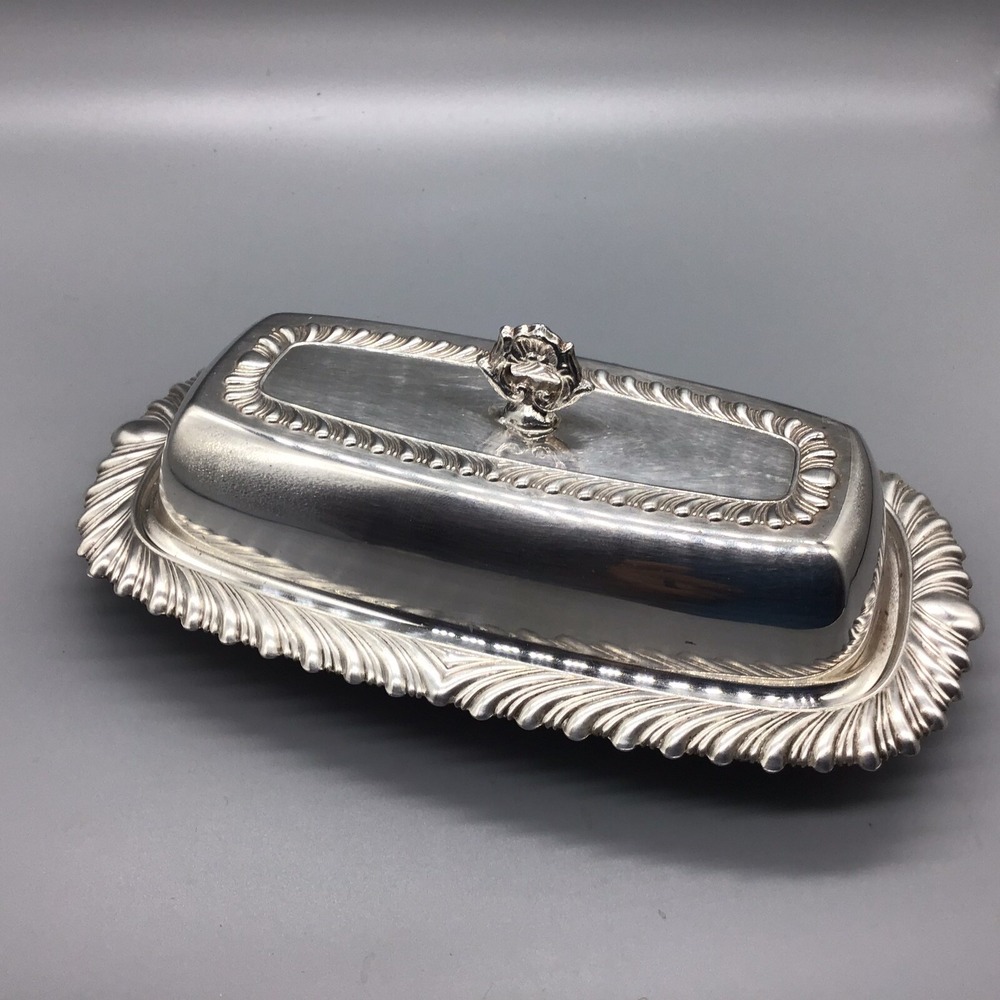 Vintage M.S.C Silverplate Butter Dish with Glass Tray